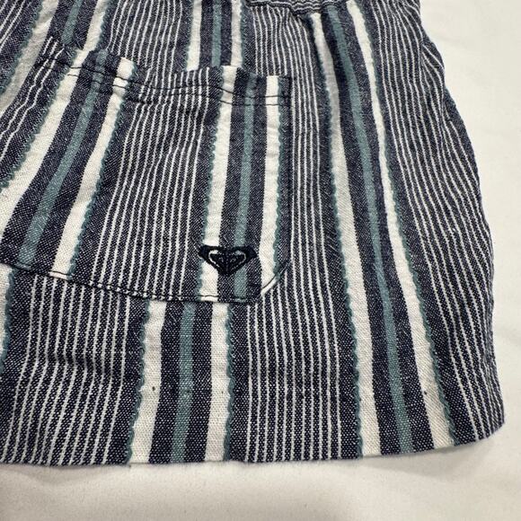 Roxy Oceanside Linen Blend Shorts Size 10 Dress Blues Cherokee Stripe Drawstring - Picture 8 of 11